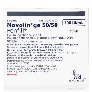 Novolin GE 50/50 Penfill Cartridges (100 Units/mL)